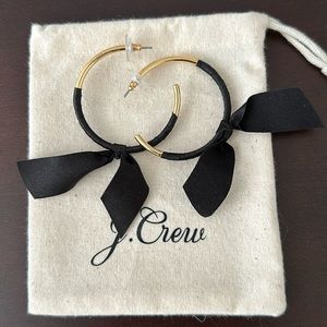 J Crew Gold Hoop Earrings with Black Ribbon Bows